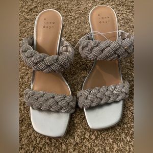 Sparkly braided two strap silver sandals